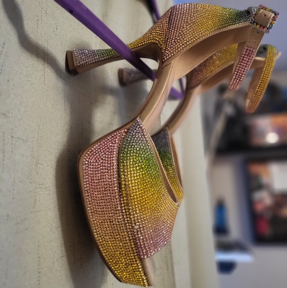 Rainbow Rhinestone Platform Heels - image 2